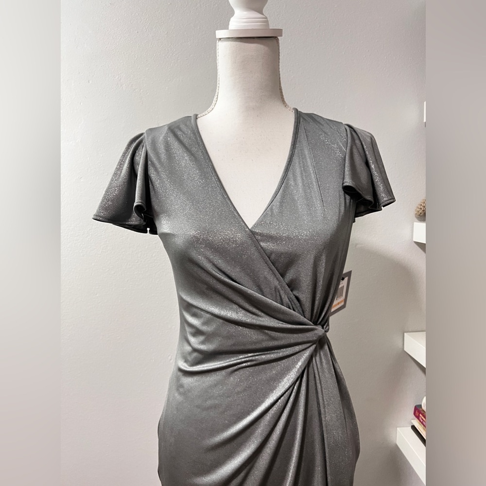 Marc New York Andrew Marc Silver Faux Wrap Dress Size 2 NWT - Picture 2 of 15
